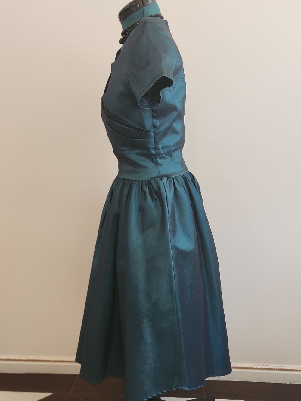 🦚 Pinup Couture Teal V-Neck Fit-and-Flare Dress Sz Xl - Picture 5 of 10